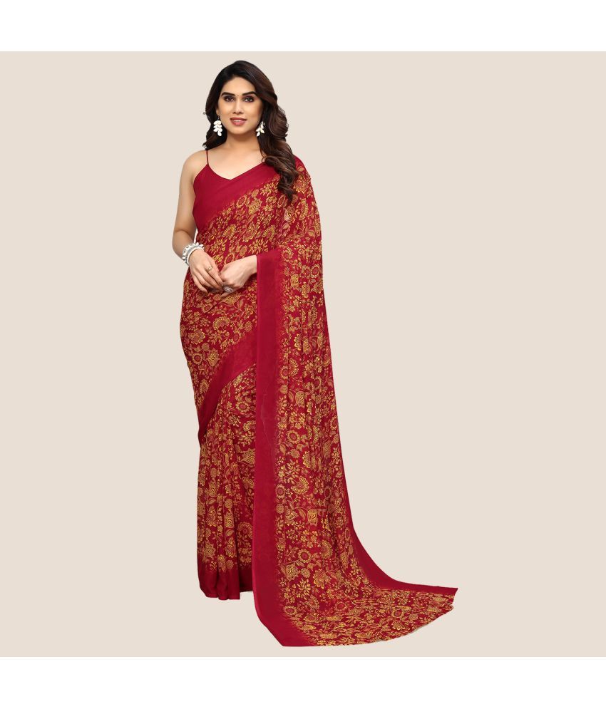     			Kashvi Sarees Georgette Printed Saree Without Blouse Piece - Red ( Pack of 1 )