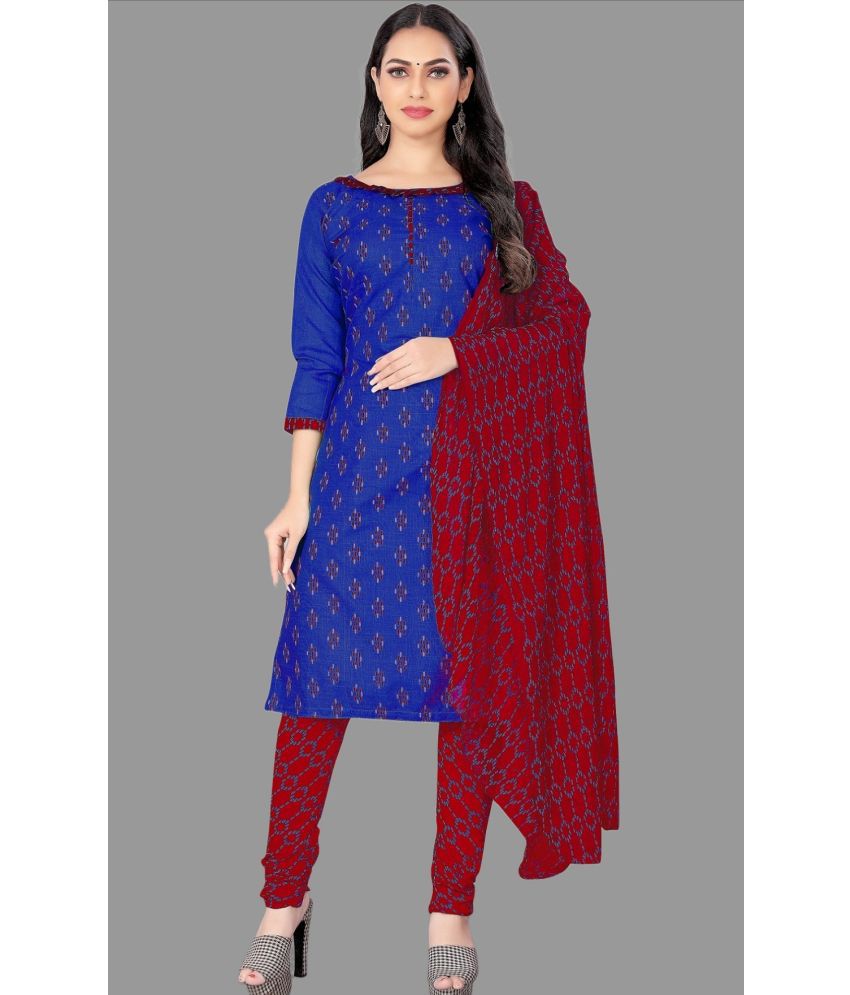     			Apnisha Unstitched Cotton Printed Dress Material - Blue ( Pack of 1 )