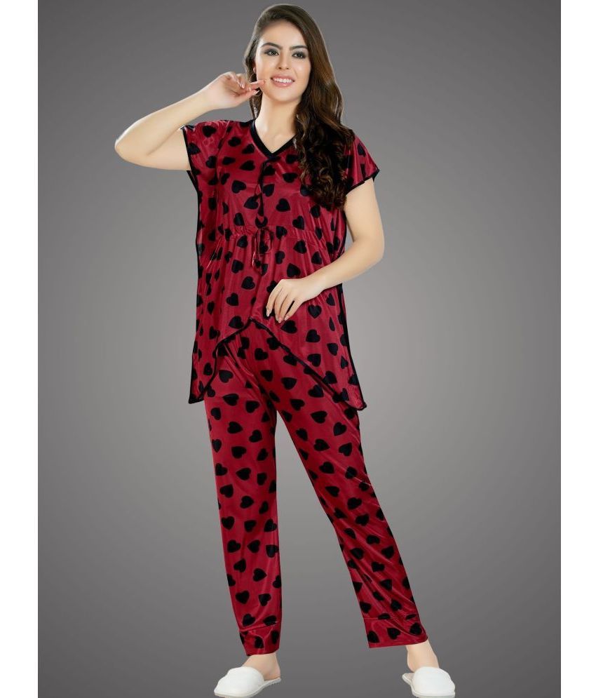     			BAILEY SELLS - Maroon Satin Women's Nightwear Nightsuit Sets ( Pack of 1 )