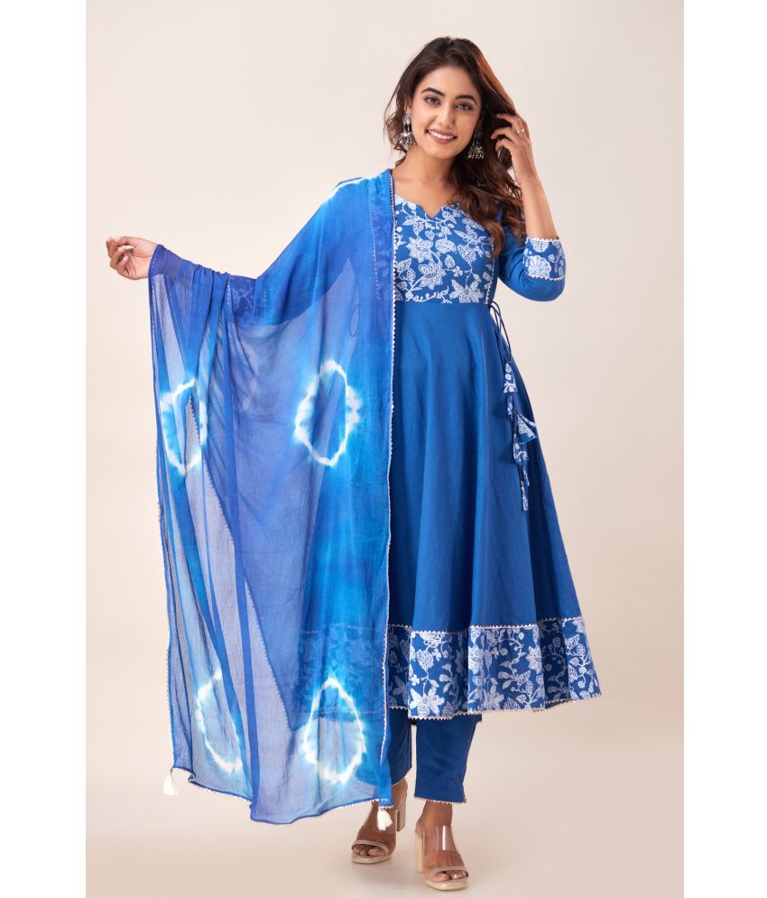    			FabbibaPrints Cotton Printed Kurti With Pants Women's Stitched Salwar Suit - Blue ( Pack of 1 )