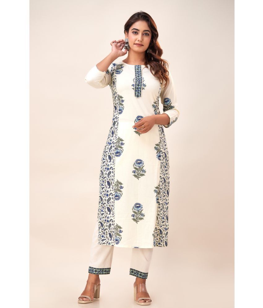     			FabbibaPrints Cotton Printed Straight Women's Kurti - White ( Pack of 1 )