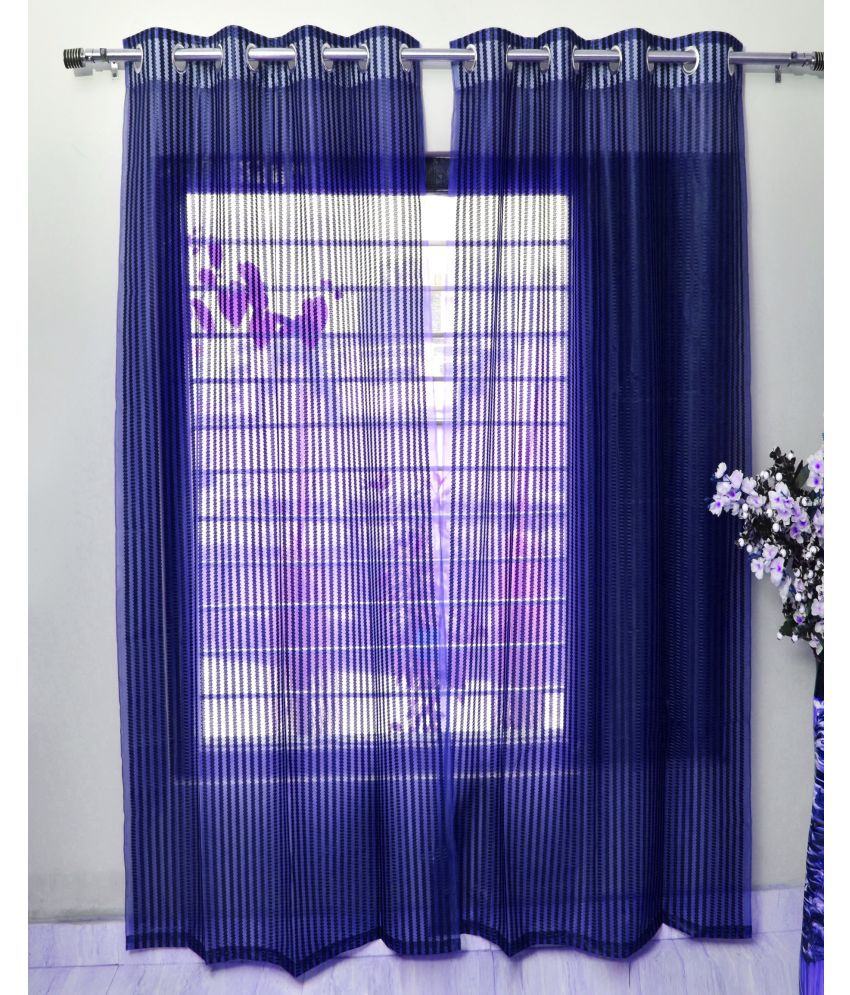     			Homefab India Textured Sheer Eyelet Curtain 5 ft ( Pack of 2 ) - Navy Blue