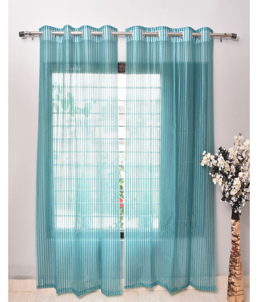     			Homefab India Textured Sheer Eyelet Curtain 7 ft ( Pack of 2 ) - Turquoise