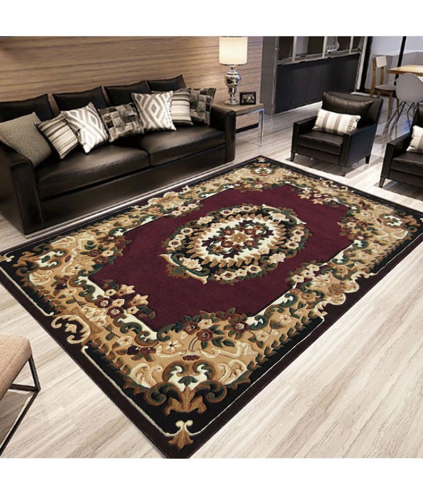     			Irfan Carpets Brown Velvet Carpet Floral 5x7 Ft