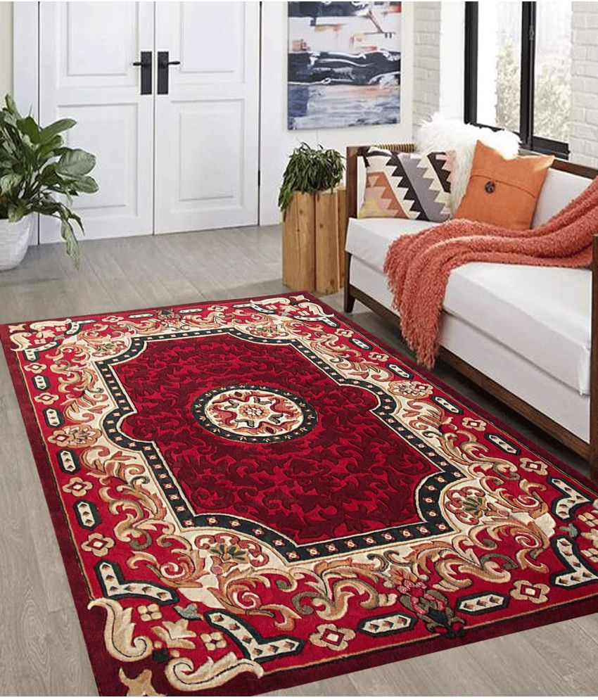     			Irfan Carpets Red Velvet Carpet Floral 5x7 Ft