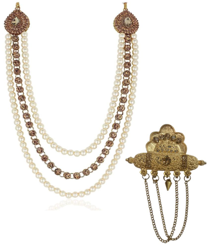     			JDulha groom sherwani Necklace/Moti Mala for Men for wedding | Groom Mala and Brooch Set