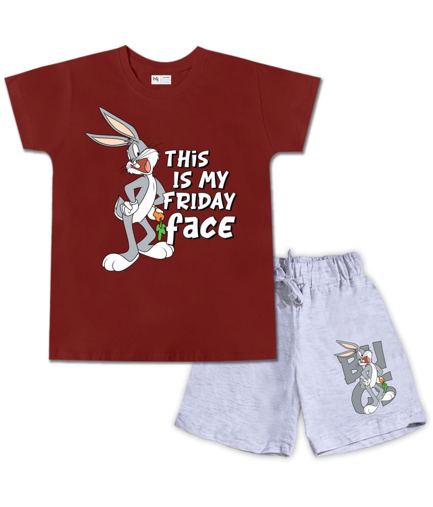     			MINUTE MIRTH - Maroon Cotton Baby Boy T-Shirt & Shorts ( Pack of 1 )