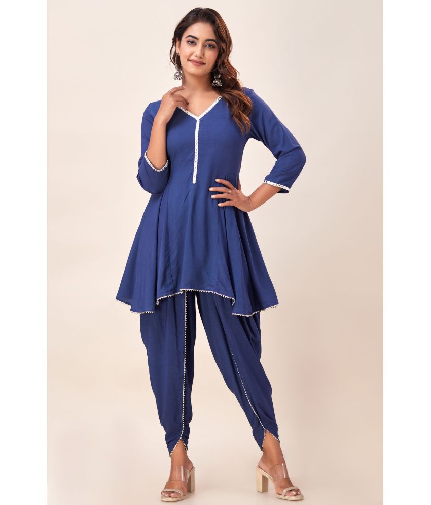     			NeshamaKurti Viscose Solid Kurti With Dhoti Pants Women's Stitched Salwar Suit - Blue ( Pack of 1 )