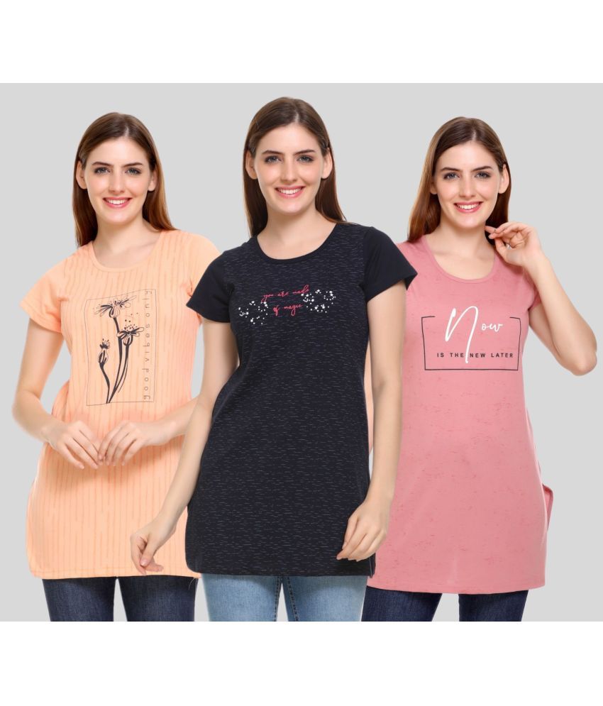     			White Moon - Peach Cotton Blend Regular Fit Women's T-Shirt ( Pack of 3 )