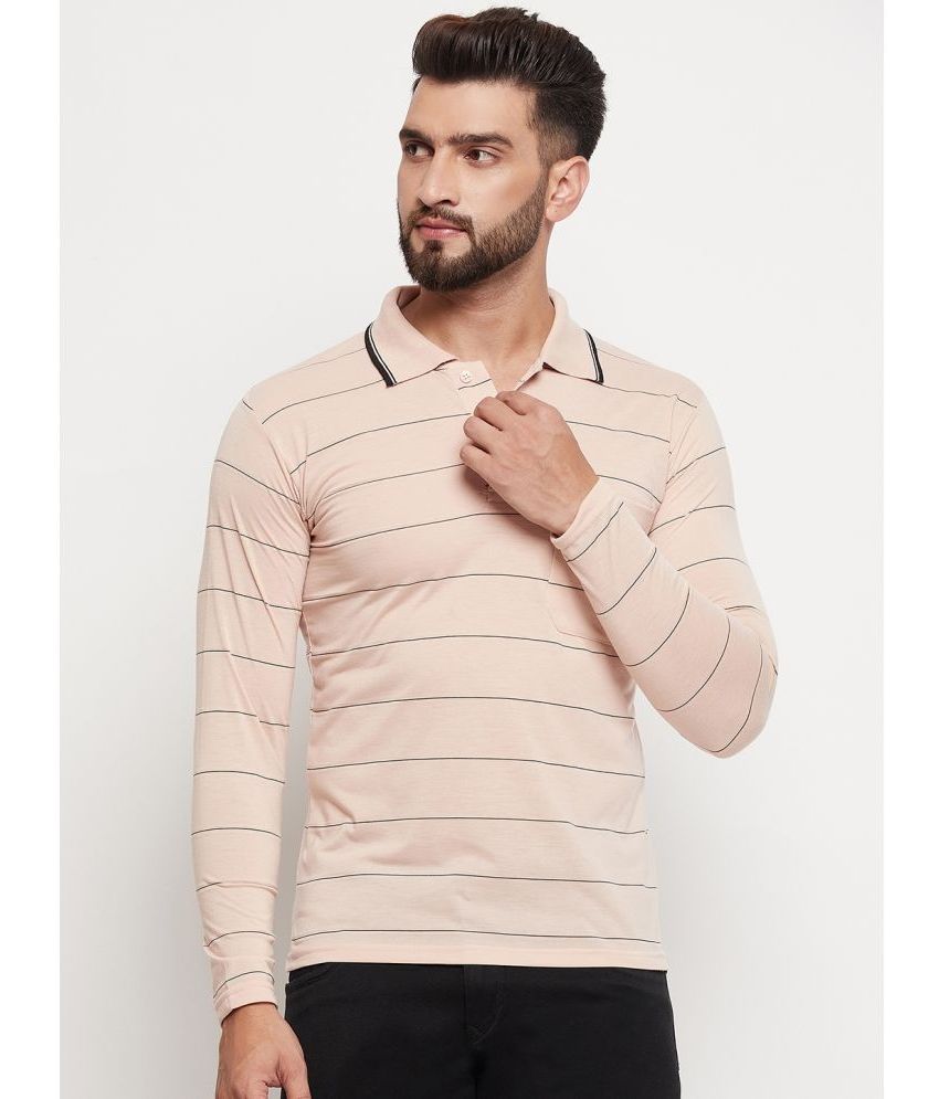     			renuovo Cotton Blend Slim Fit Striped Full Sleeves Men's Polo T Shirt - Peach ( Pack of 1 )