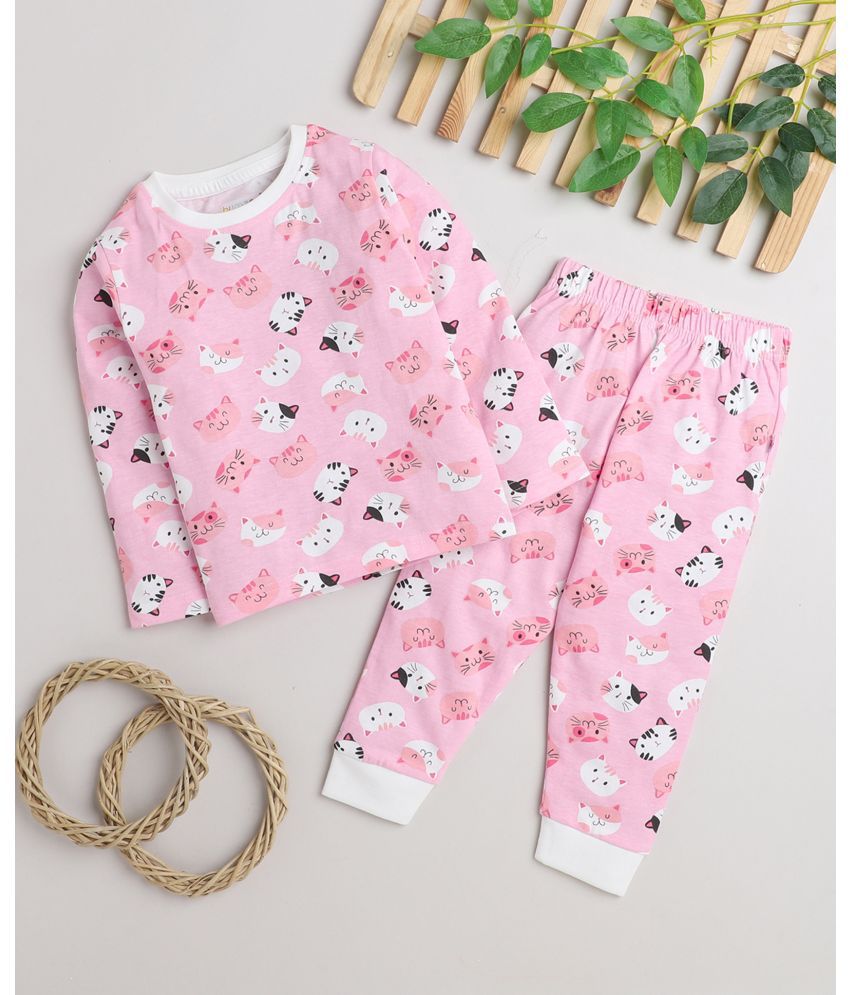     			BUMZEE Pink Girls Full Sleeves T-Shirt & Pyjama Set Age - 18-24 Months