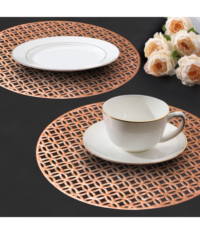     			PVC Geometric Round Table Mats ( 38 cm x 38 cm ) Pack of 2 - Brown