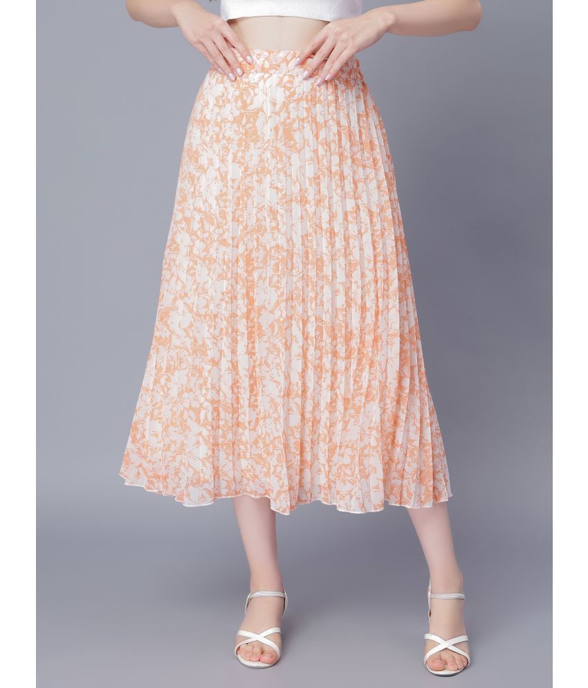     			NUEVOSDAMAS - Orange Georgette Women's Flared Skirt ( Pack of 1 )