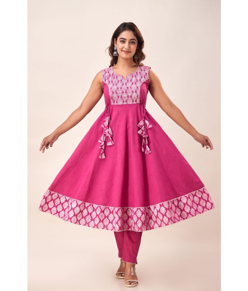     			NeshamaKurti Cotton Printed Anarkali Women's Kurti - Pink ( Pack of 1 )