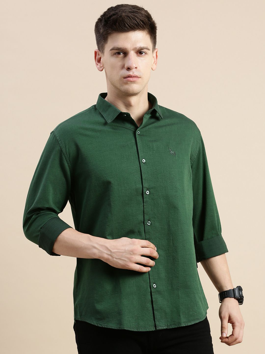     			Showoff Cotton Blend Regular Fit Solids Full Sleeves Men's Casual Shirt - Green ( Pack of 1 )