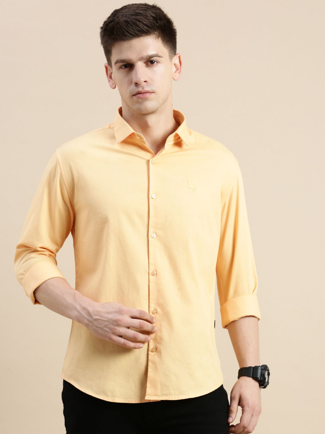     			Showoff Cotton Blend Regular Fit Solids Full Sleeves Men's Casual Shirt - Orange ( Pack of 1 )