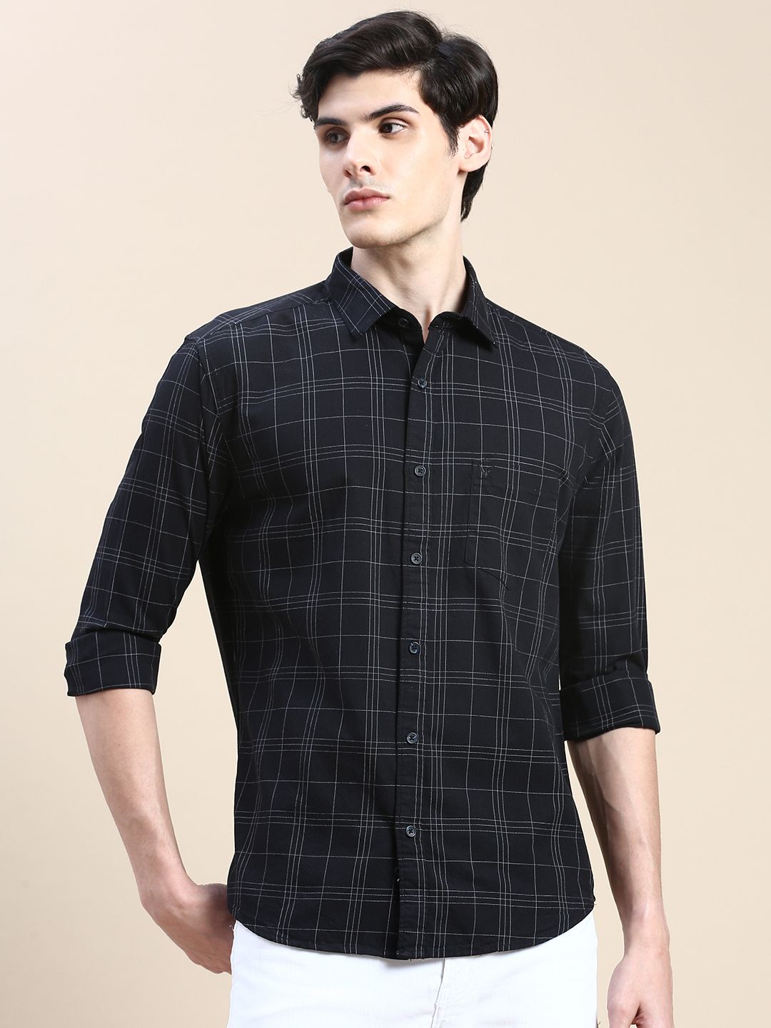     			Showoff Cotton Blend Regular Fit Checks Full Sleeves Men's Casual Shirt - Black ( Pack of 1 )