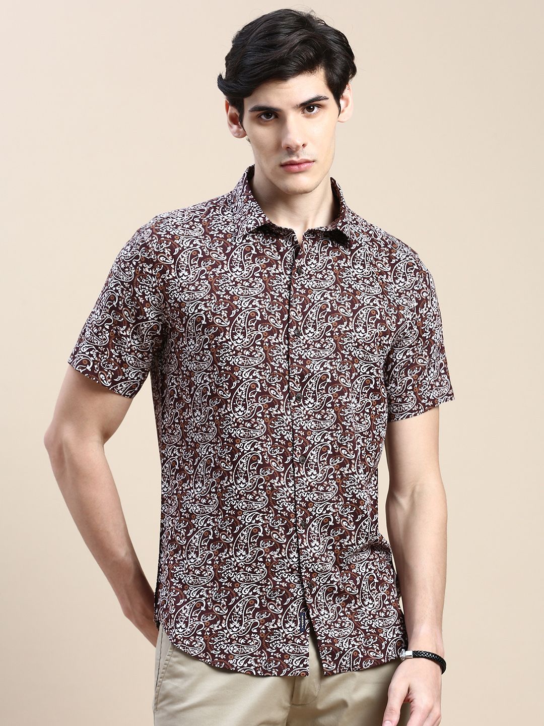     			Showoff Cotton Blend Regular Fit Printed Half Sleeves Men's Casual Shirt - Brown ( Pack of 1 )