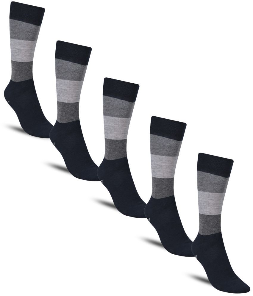     			Dollar - Cotton Men's Striped Navy Blue Full Length Socks ( Pack of 5 )