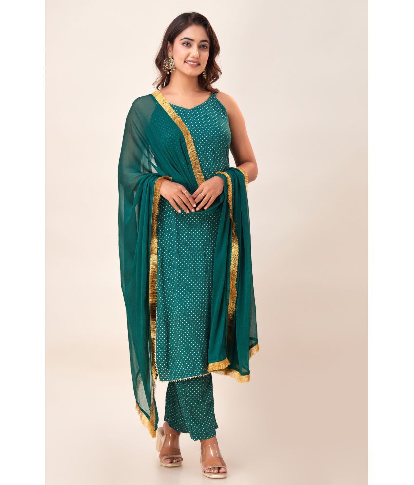    			FabbibaPrints Viscose Printed Kurti With Pants Women's Stitched Salwar Suit - Green ( Pack of 1 )