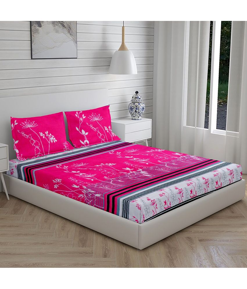     			CTF Bedding Microfiber Floral Double Bedsheet with 2 Pillow Covers - Pink