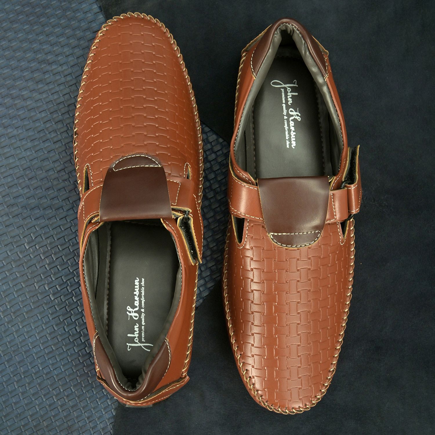     			John Karsun Tan Synthetic Leather Sandals