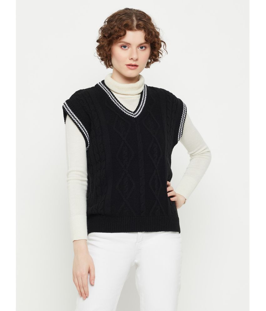     			KASMA Acro Wool V Neck Women's Pullovers - Black ( )