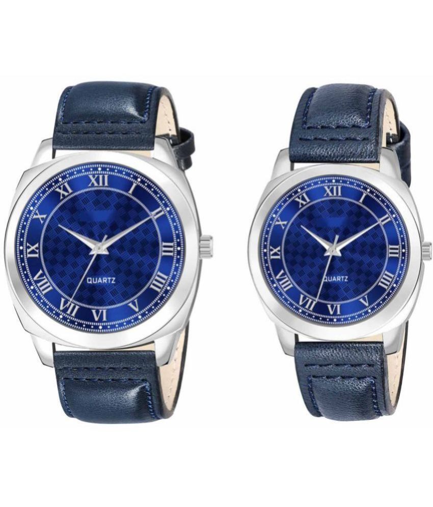     			Lorem - Blue Leather Analog Couple's Watch