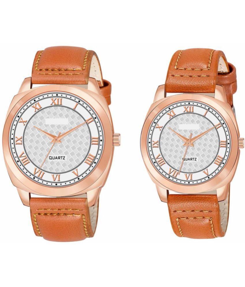     			Lorem - Brown Leather Analog Couple's Watch