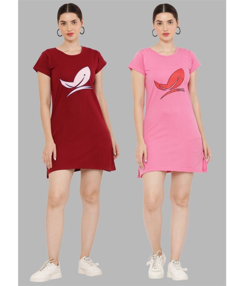     			PREEGO - Multi Color Cotton Blend Women's Nightwear Night T-Shirt ( Pack of 2 )