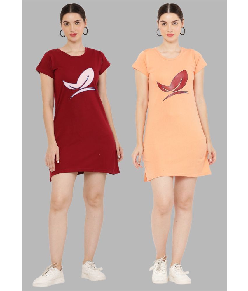     			PREEGO - Orange Cotton Blend Women's Nightwear Night T-Shirt ( Pack of 2 )