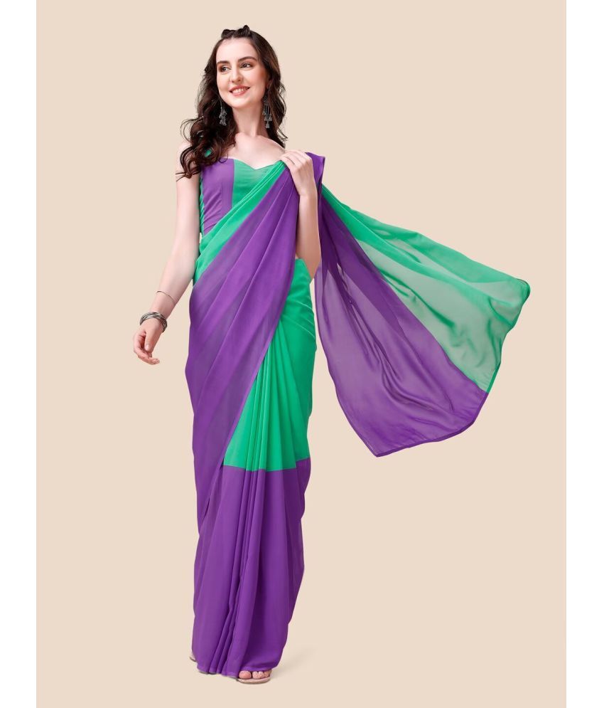     			Rangita Women Colorblock Georgette Saree with Blouse Piece - Purple