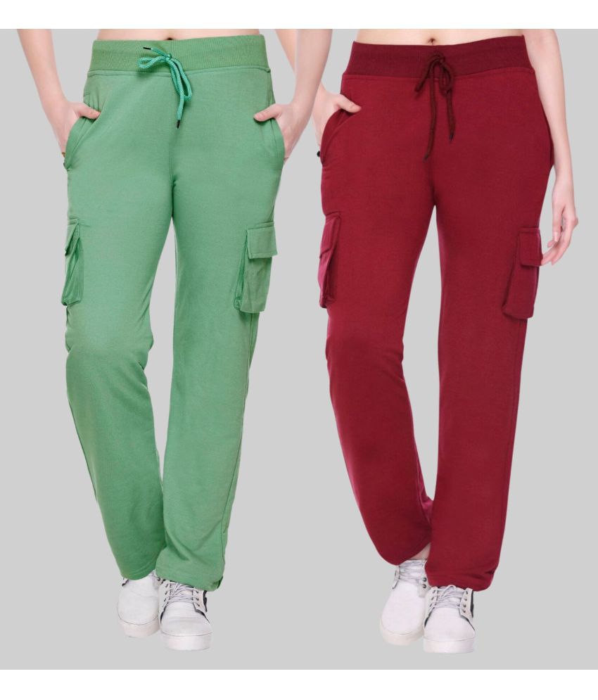     			White Moon - Maroon Cotton Women's Outdoor & Adventure Trackpants ( Pack of 2 )