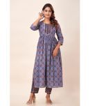 FabbibaPrints Cotton Printed Kurti With Pants Women's Stitched Salwar Suit - Blue ( Pack of 1 )