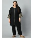 PrettyPlus by Desinoor.com Cotton Silk Embroidered Kurti With Pants Women's Stitched Salwar Suit - Black ( Pack of 1 )