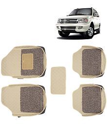 KINGSWAY� 7D Car Floor Foot Mats for Tata Safari Dicor (1998 - 2012) - Universal Shape Fit in All Cars - Complete Set of 5 Pieces | Top-Notch PU Leatherette | Washable | Beige