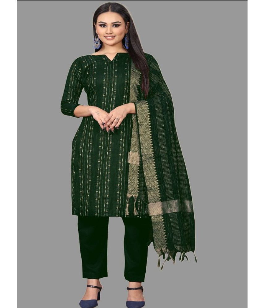     			Apnisha Unstitched Cotton Self Design Dress Material - Green ( Pack of 1 )