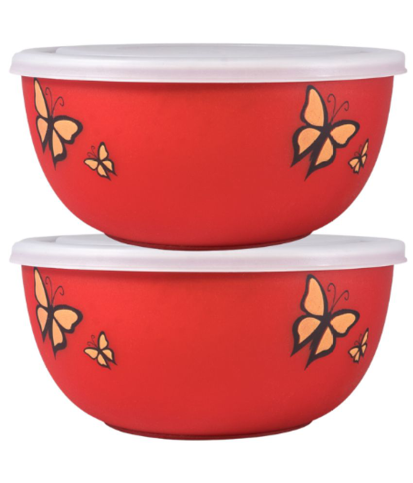     			BOWLMAN Microwave Safe Bowl Steel Red Food Container ( Set of 2 )
