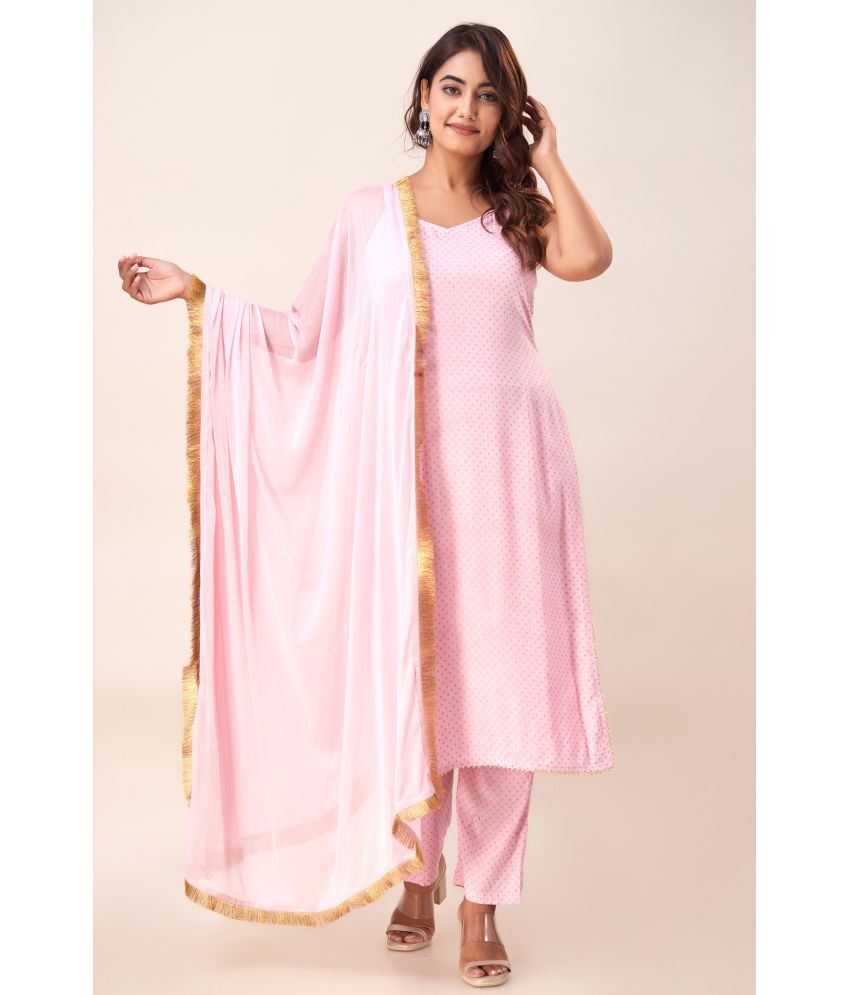     			FabbibaPrints Viscose Printed Kurti With Pants Women's Stitched Salwar Suit - Pink ( Pack of 1 )