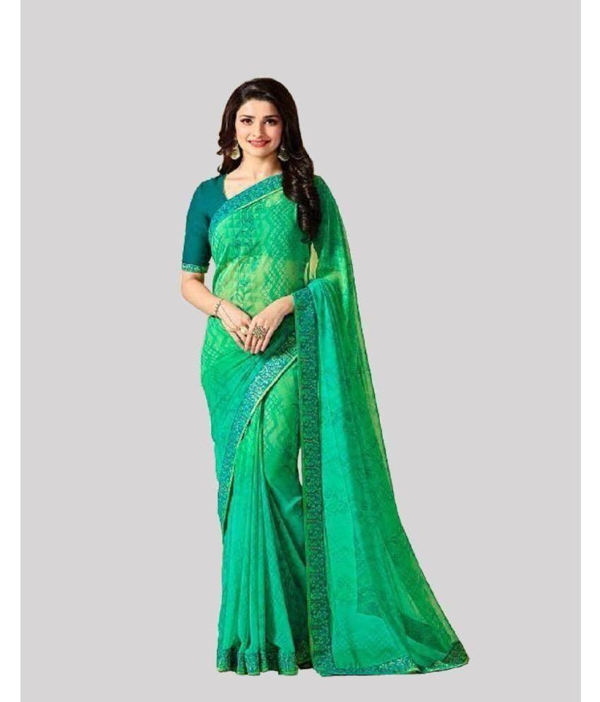     			Gazal Fashions Georgette Printed Saree With Blouse Piece - Green ( Pack of 1 )