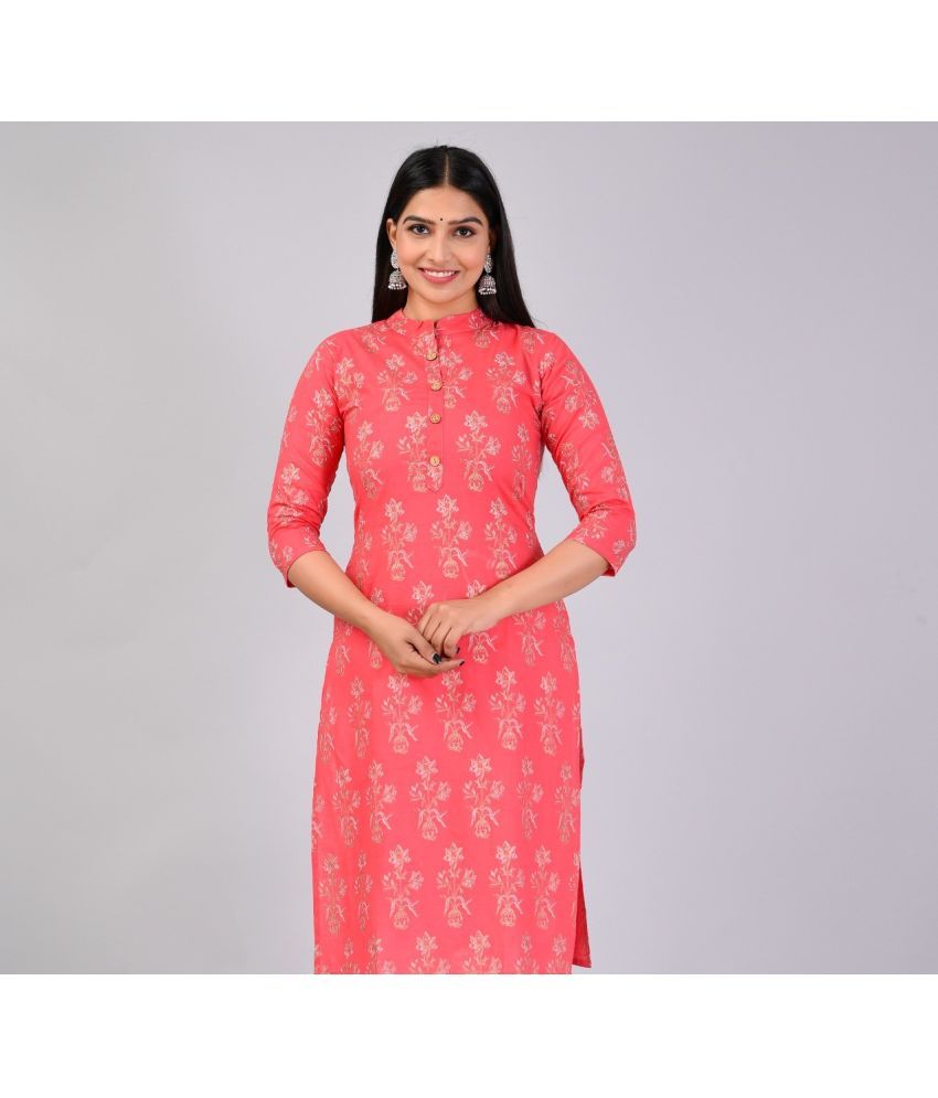     			MAUKA Rayon Printed Straight Women's Kurti - Pink ( Pack of 1 )