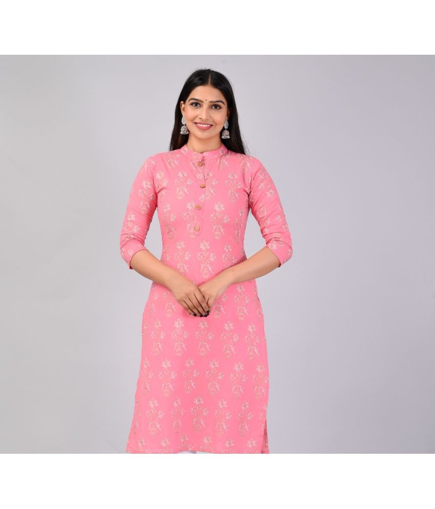     			MAUKA Rayon Printed Straight Women's Kurti - Pink ( Pack of 1 )