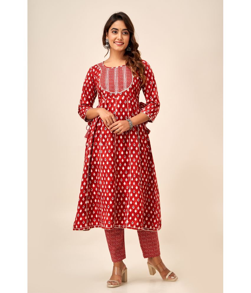     			SVARCHI Cotton Printed Anarkali Women's Kurti - Red ( Pack of 1 )