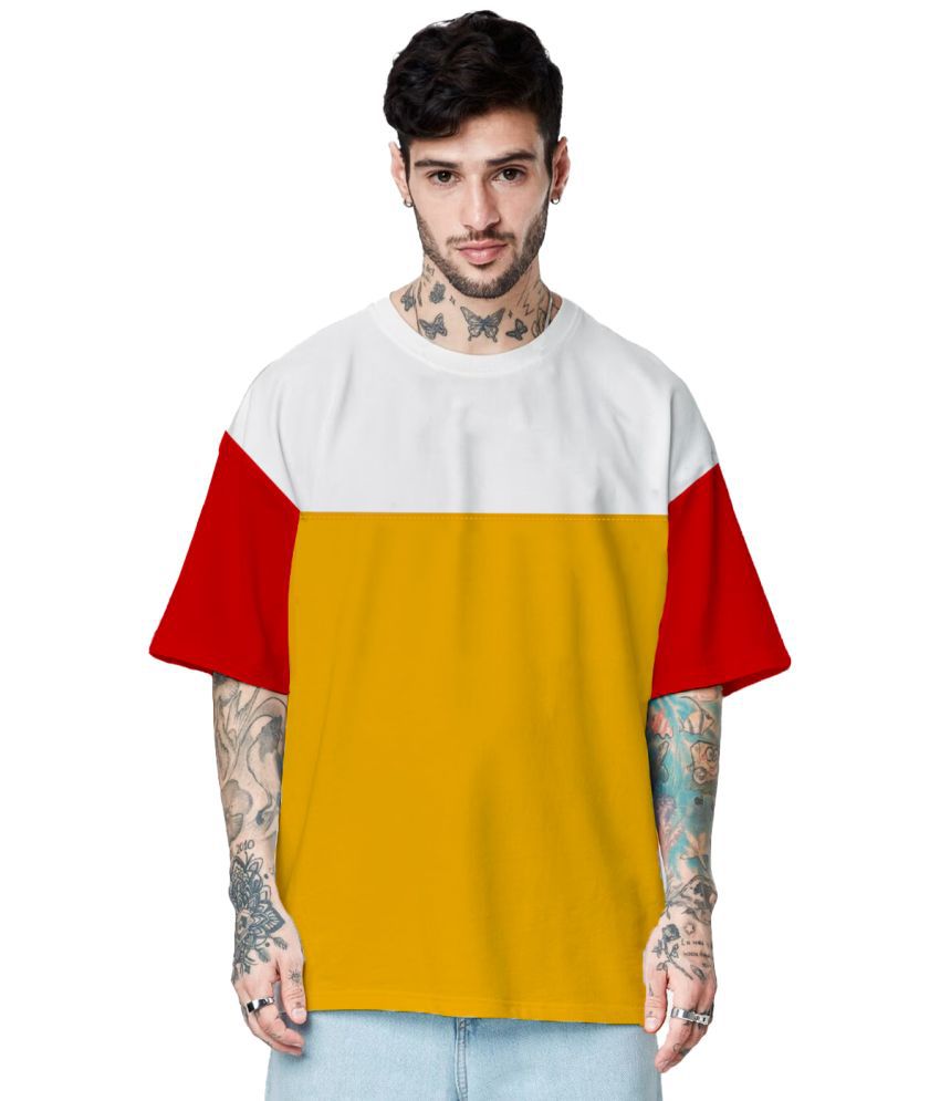     			Trond Cotton Blend Oversized Fit Colorblock Half Sleeves Men's T-Shirt - Yellow ( Pack of 1 )