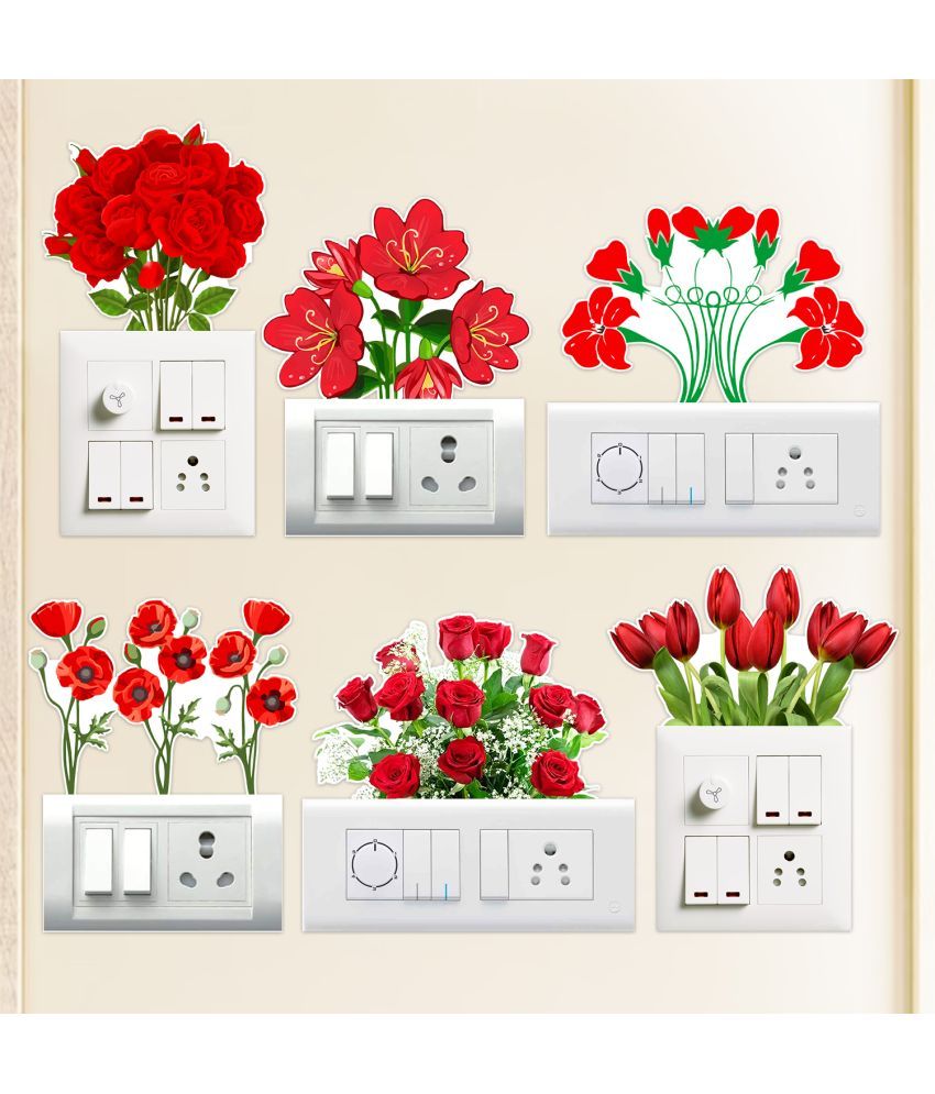     			Zyozi Switch Board Sticker, Flower Theme Wall Sticker, Art Stickers for Home Wall, Flower Wall Sticker for Home Decorations (Pack of 6)