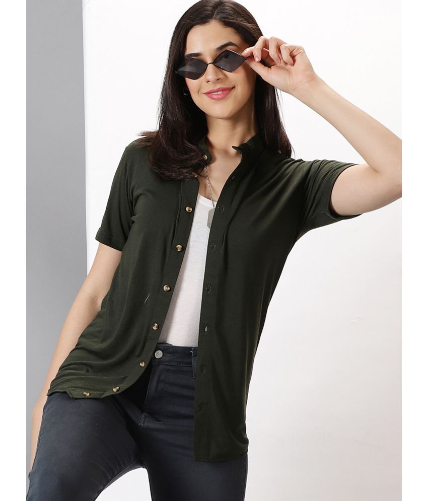     			GESPO - Olive Cotton Blend Women's Shirt Style Top ( Pack of 1 )