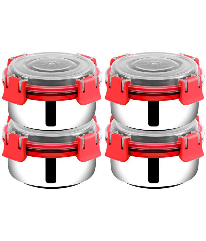     			Kitchen Haven Smart Clip Lock Steel Red Food Container ( Set of 4 )