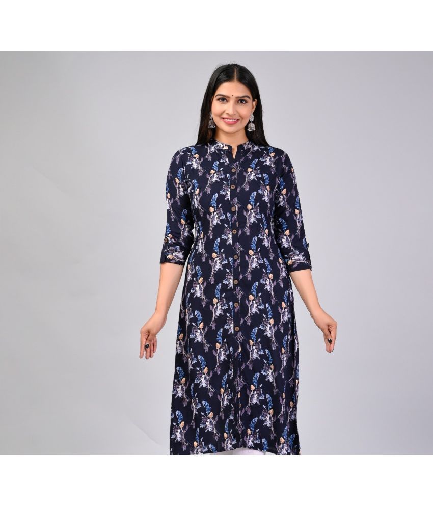     			MAUKA Rayon Printed Straight Women's Kurti - Blue ( Pack of 1 )