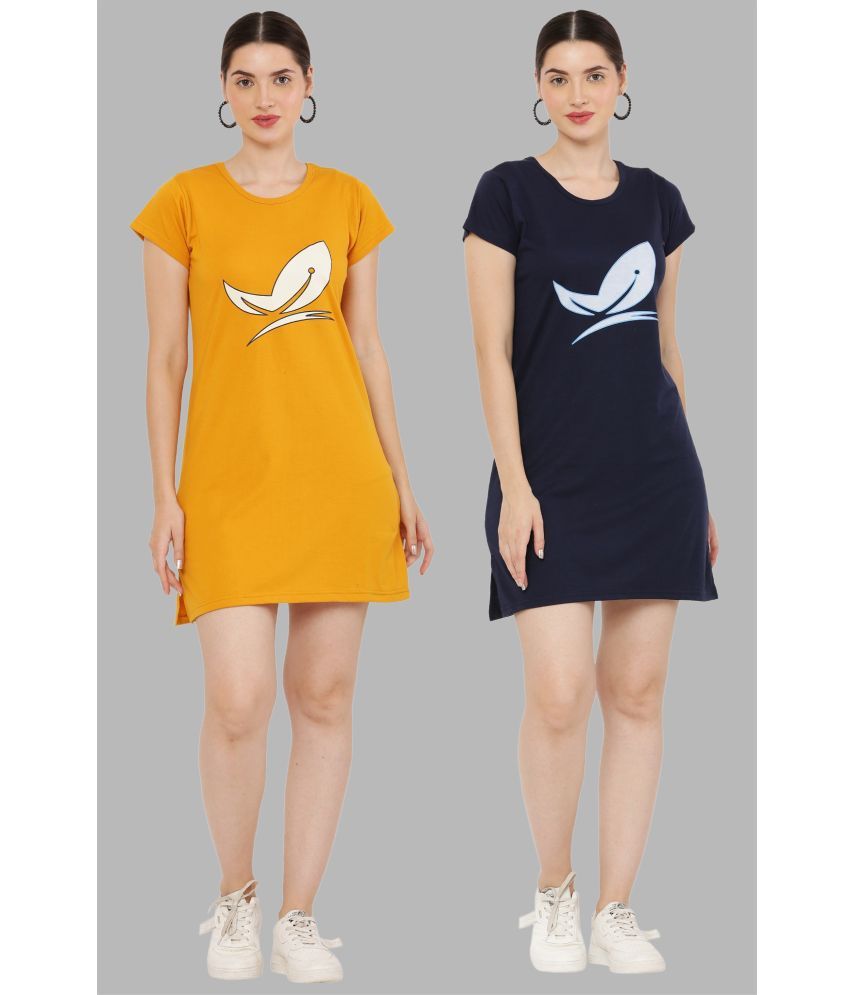     			PREEGO - Navy Cotton Blend Women's Nightwear Night T-Shirt ( Pack of 2 )