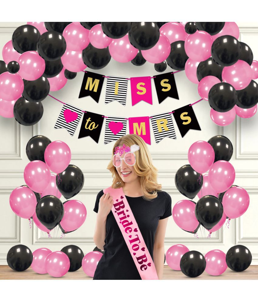     			Zyozi Bridal Shower & Bachelorette Party Decorations Set - Miss to Mrs Banner with Bride to Be Sash, Eye Glass & Metallic Balloons (Pack of 28)